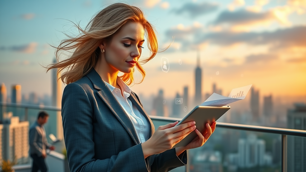 Businesswoman analyzing social media analytics dashboards for digital marketing strategy