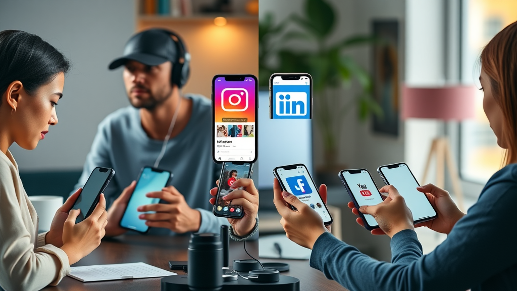 comparison of top social media platforms, marketing features, mobile interfaces side by side, digital marketing tools