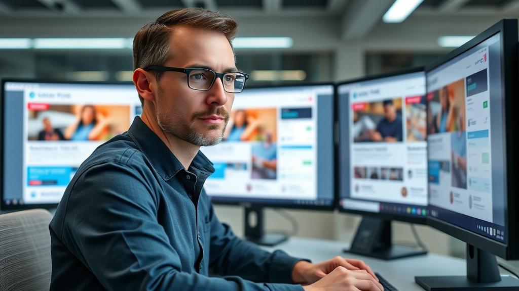 A/B testing social media marketing campaigns, optimizing social media strategy, marketer reviewing campaign results