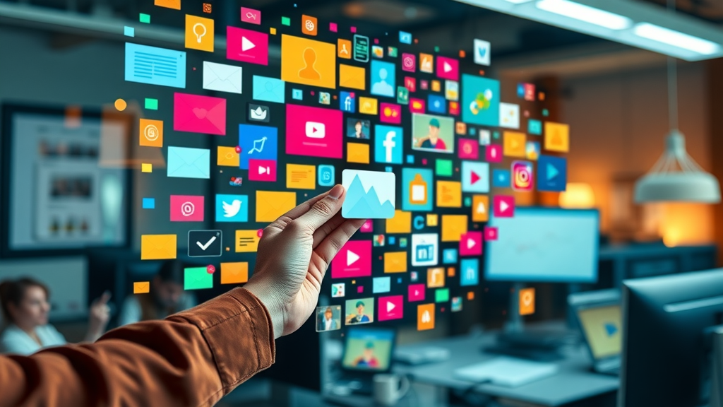 Icons representing blog posts, videos, white papers, and social media for dynamic content marketing strategy
