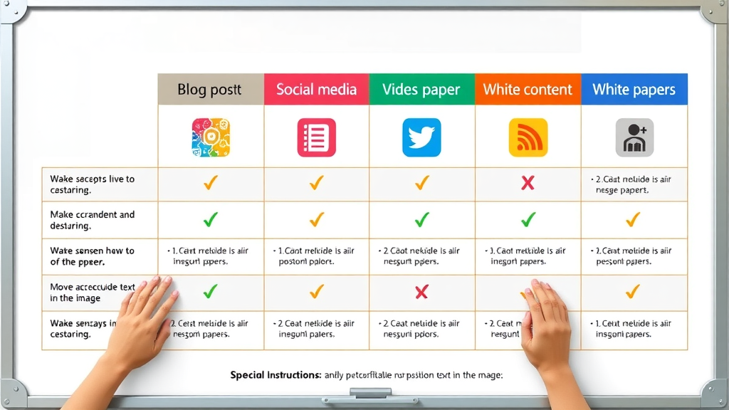 Infographic comparing blog posts, social media, video content, and white papers for content marketing strategy