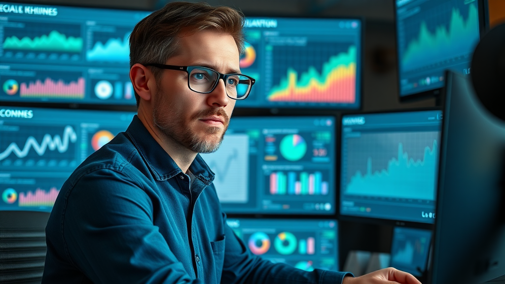 Engaging digital marketer analyzing social media and blog analytics for content marketing