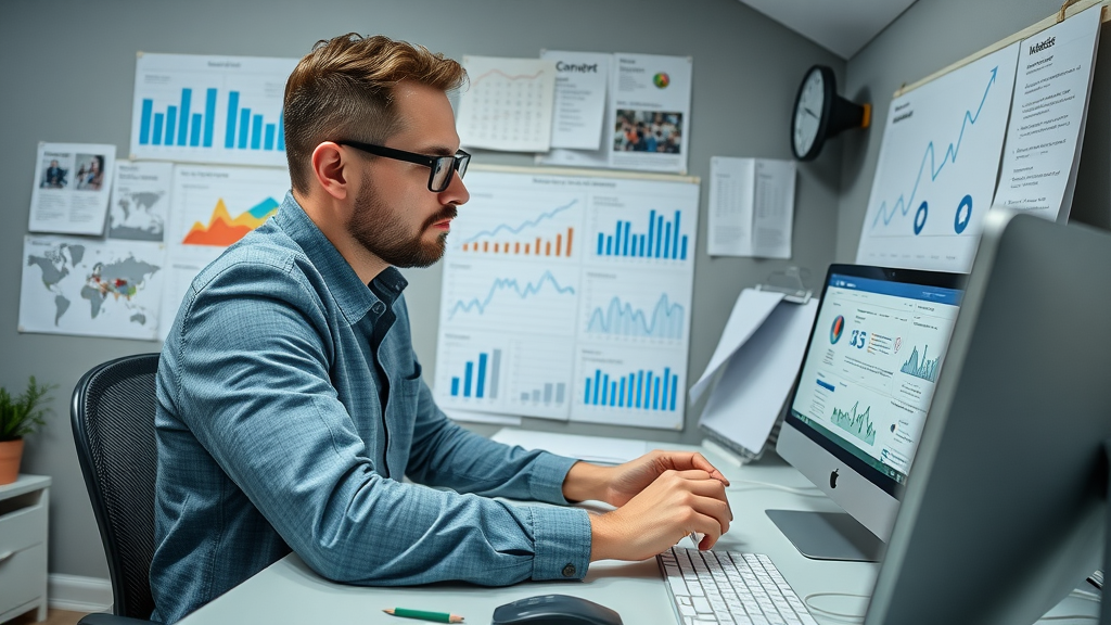 Skilled content marketer managing analytics and storyboarding content ideas, content strategy