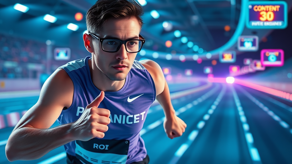 Determined content marketer overcoming challenges in content marketing strategy, digital marathon