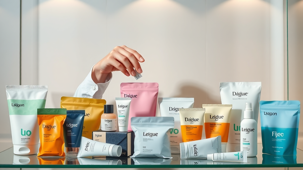 Diverse product array with cohesive branding, harmonious, minimalist showcase, each product displaying the same design language and vibrant colors