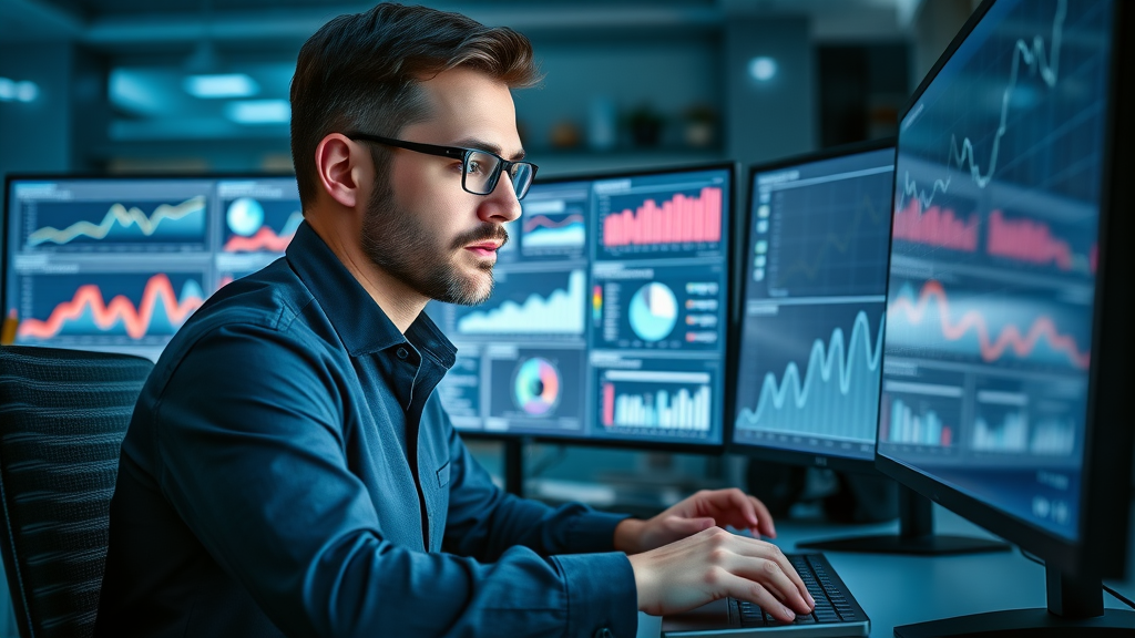 marketer reviewing influencer marketing campaign data, digital marketing analytics, social media insights