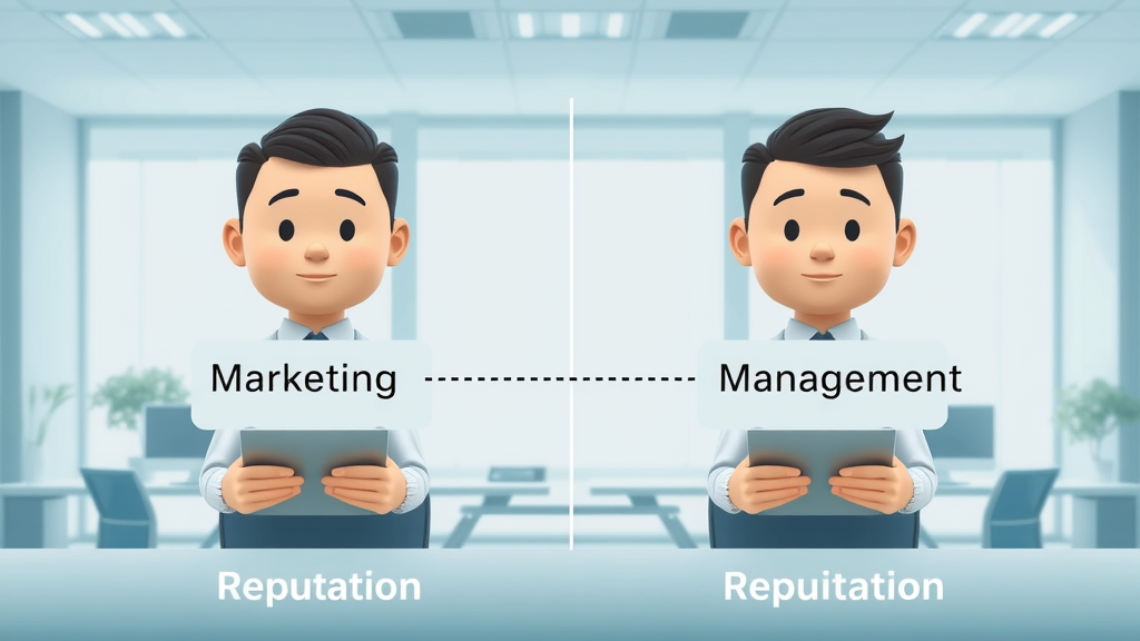 Side-by-side digital icons representing reputation marketing vs. reputation management