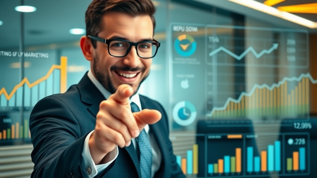 Businessperson combining reputation marketing and management data on a digital dashboard
