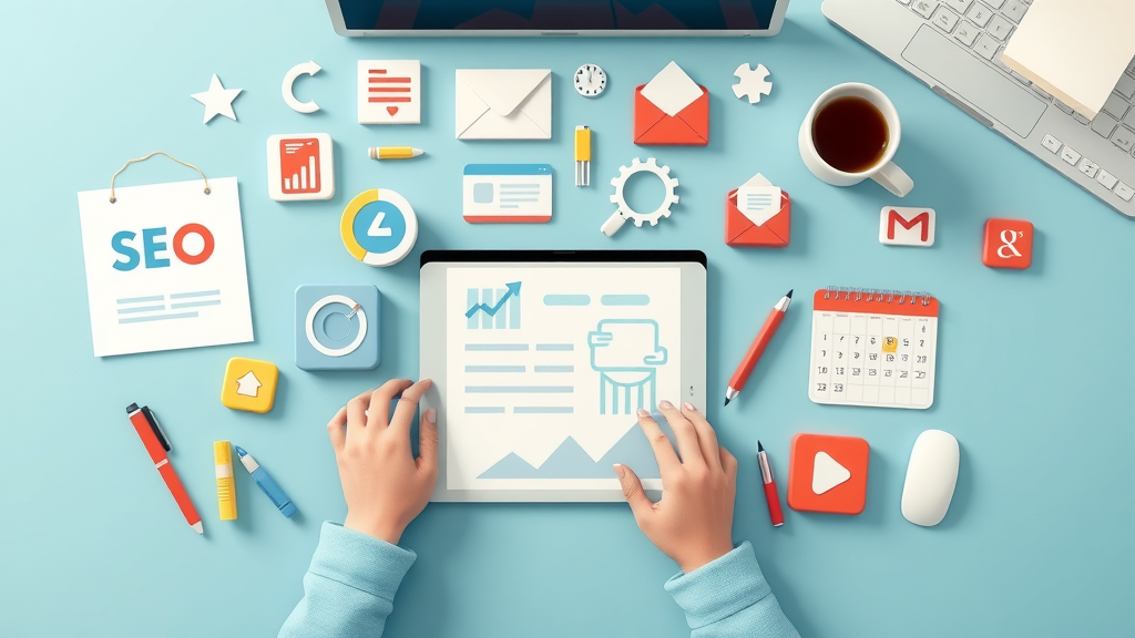 content marketing tools icons seo analytics email visuals calendar