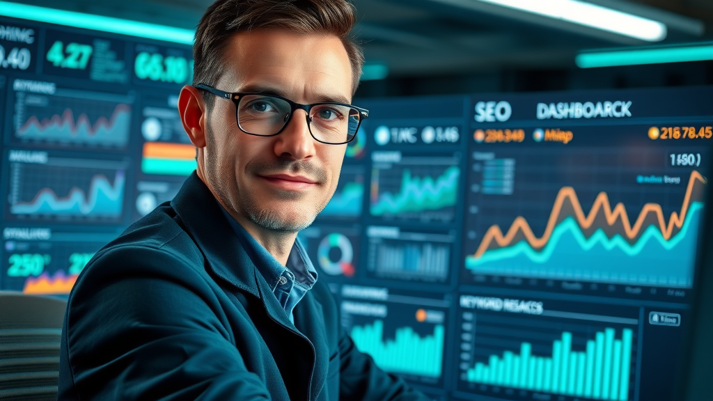 SEO tool dashboard with keyword research and analytics for content marketing