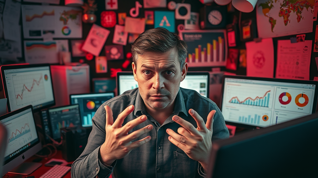 frustrated marketer overwhelmed by complex content marketing tools