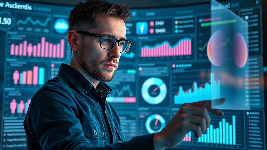 social media user segmentation dashboard, marketer analyzing audience insights