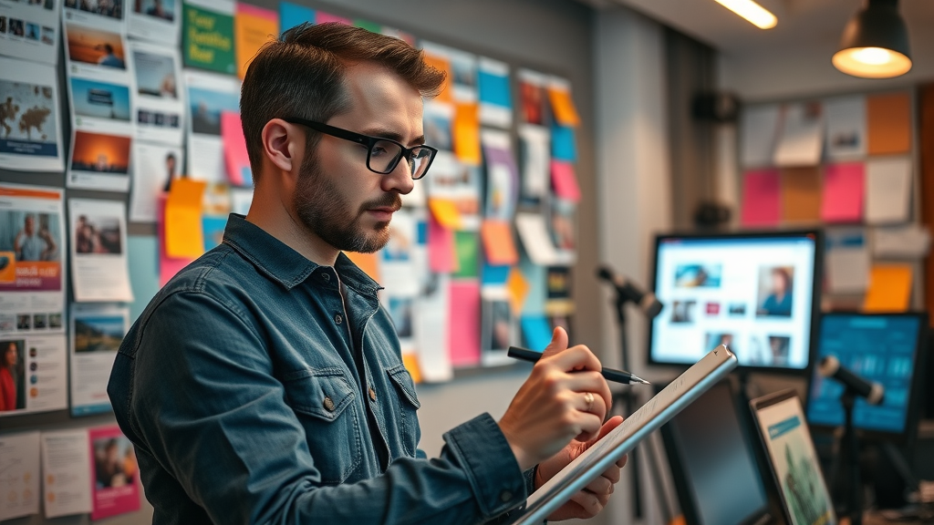 social media ad designer, vibrant concepts, creative workspace for media ads