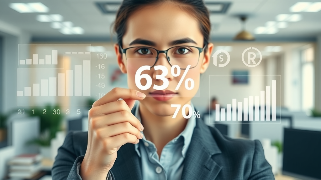 Eye-catching infographic showing statistics on brand awareness, photorealistic data presentation in a bright office with graphs and floating charts