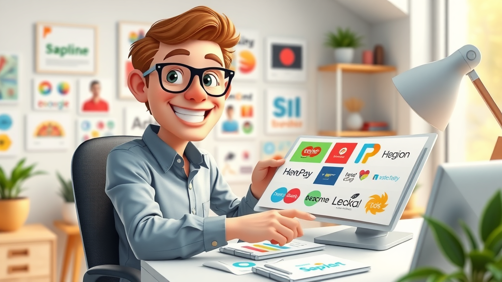 Creative marketer designing a visual brand kit with logos and mood boards in a bright, lively studio