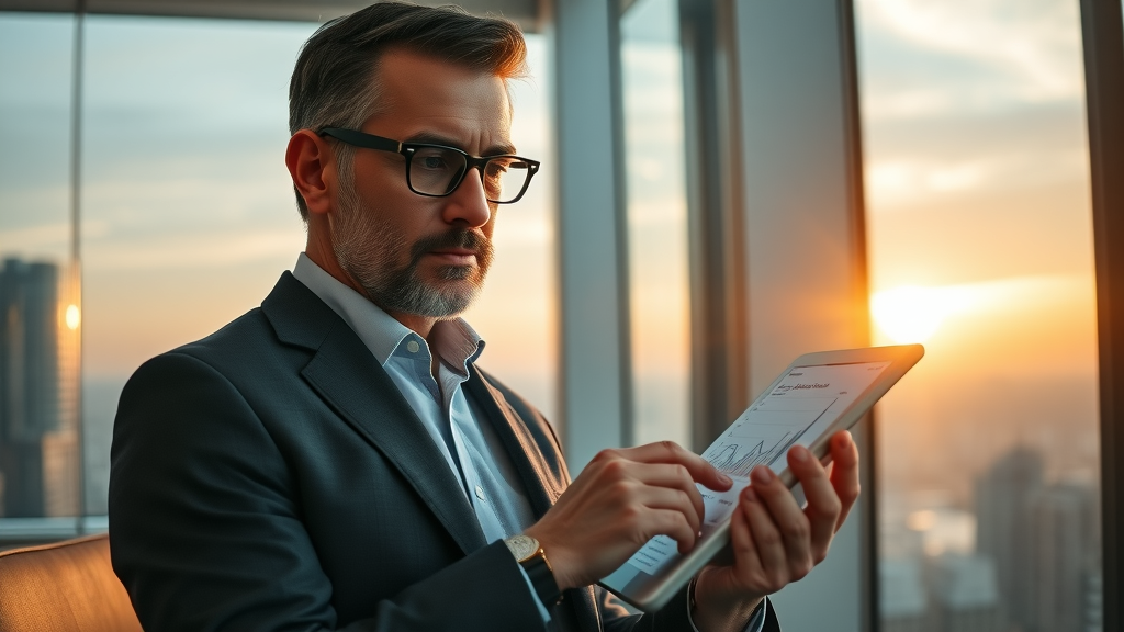 Business leader reviewing content marketing growth charts and digital marketing trends for 2024