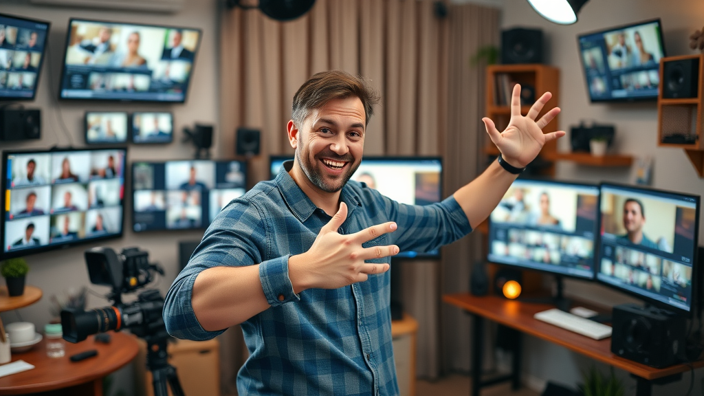 Video marketing specialist editing social media video content in cozy creative studio, reflecting video marketing trends 2024