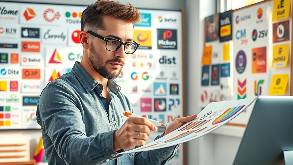 designer working on visual brand identity and logo sketches