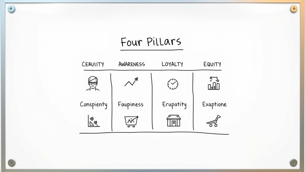 diagram of four brand management pillars with icons and clean lines