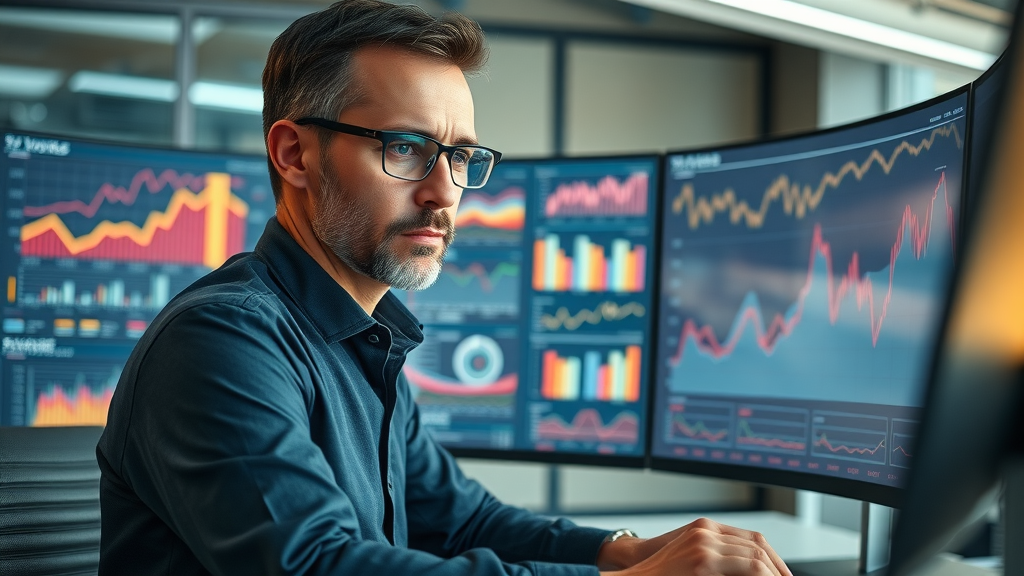 Professional analyst tracking advanced analytics dashboard for digital marketing spend and ROI optimization