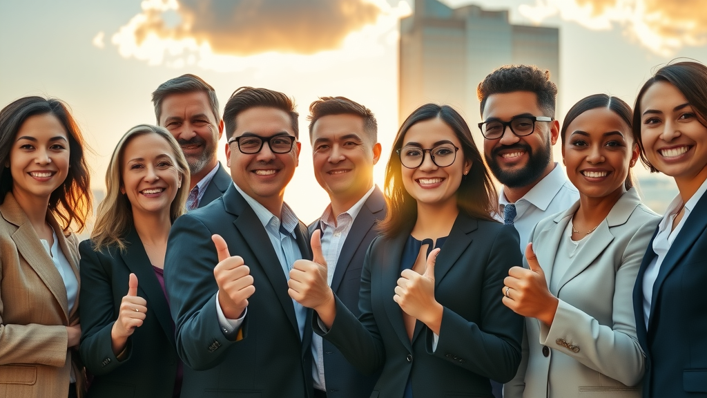 diverse professionals, standing in unity, professional attire, personal branding success