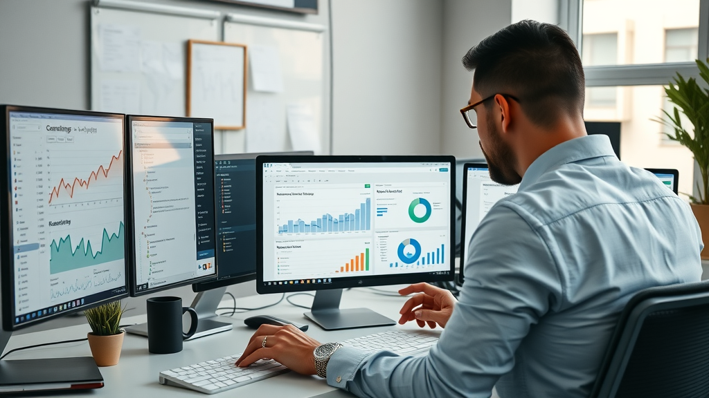 organized desktop with top social media analytics tools open decisive marketer selecting app modern tech workspace analytics dashboard