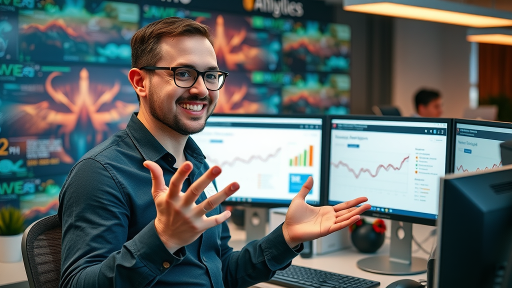 marketing expert explaining analytics setup for content marketing metrics in Google Analytics dashboard