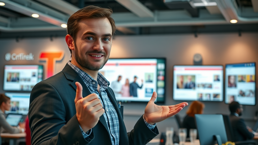 Brand manager presenting a viral social media marketing campaign increasing brand awareness