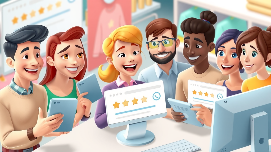happy customers giving positive online reviews for higher star ratings
