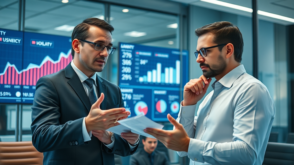 Insightful business executives analyzing loyalty statistics, digital charts and graphs in a modern boardroom, highlighting brand loyalty trends.