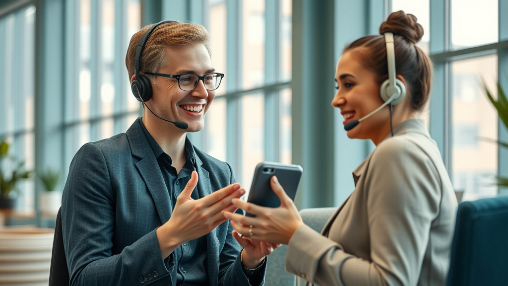 Attentive customer service team providing enthusiastic support and listening to a happy brand loyal customer.