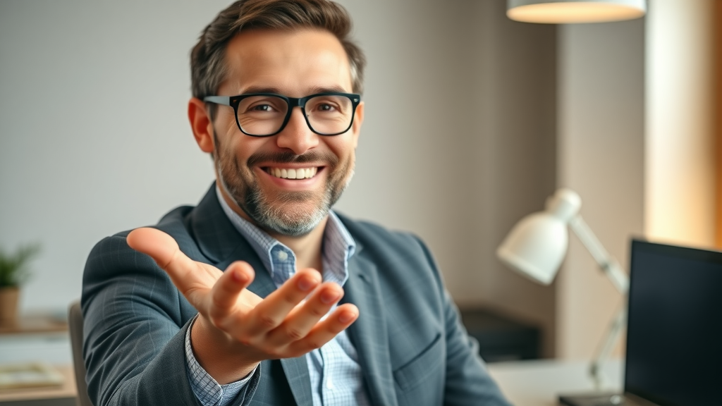 Digital marketing consultant welcoming businesses to explore display advertising solutions at their office