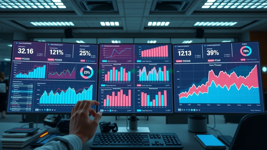 Analytics dashboard comparing engagement metrics across social media, web, and mobile apps with flowing holographic graphs in an open workspace.