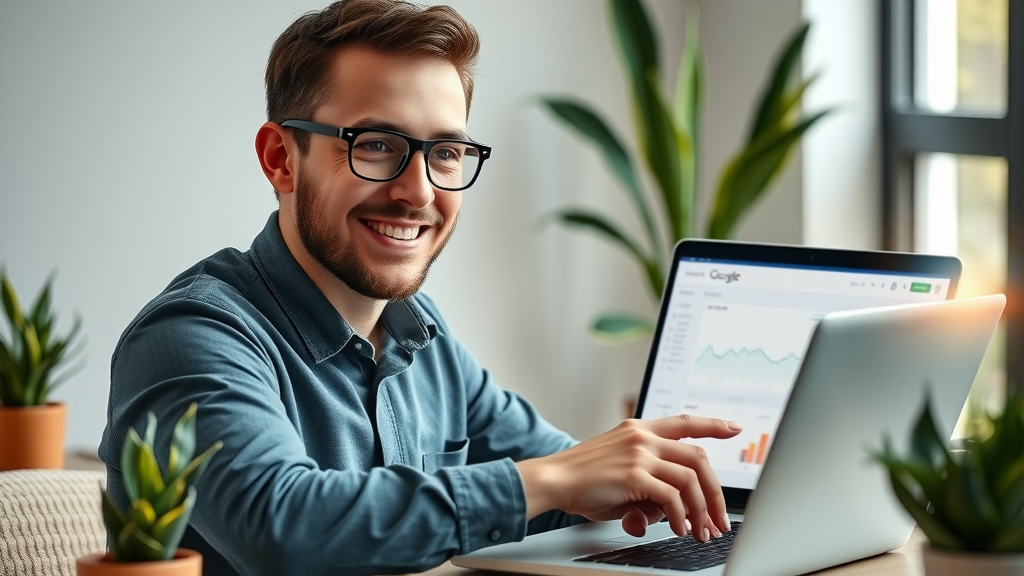Marketer configuring Google Analytics dashboard for measuring engagement metrics at a modern workstation.