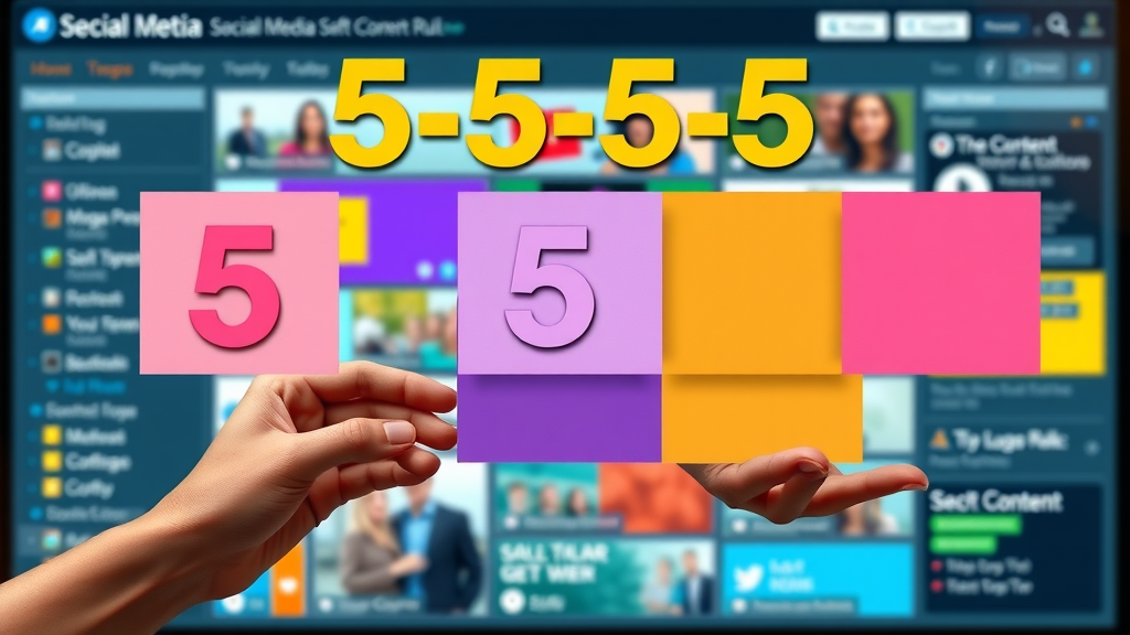 5-5-5 rule content planning visual for content marketing for social media as colorful card groups
