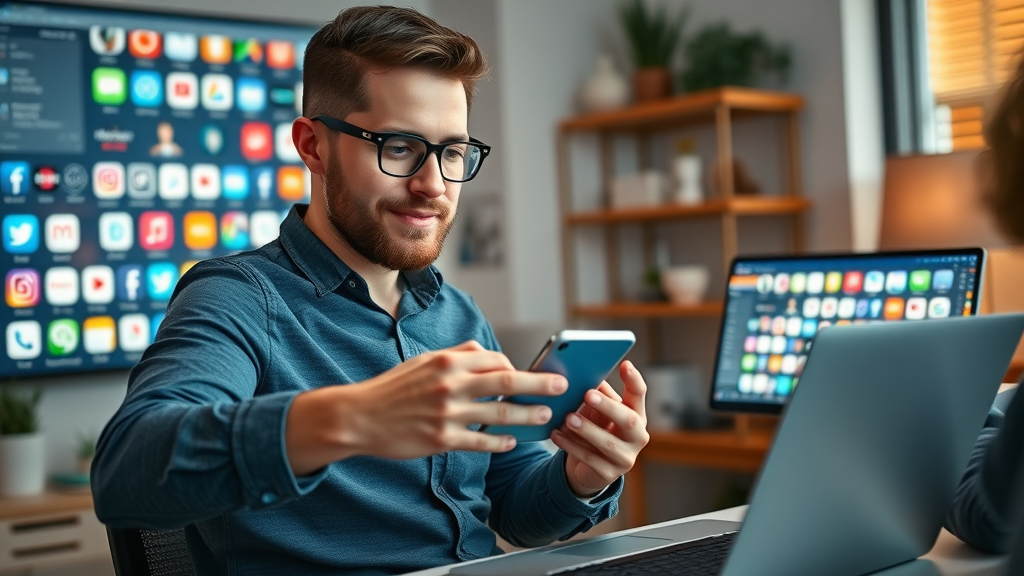 content marketer managing content marketing for social media across multiple digital devices