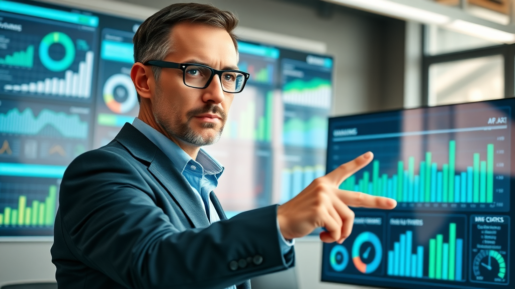 Content marketer reviewing KPI dashboard for content marketing best practices