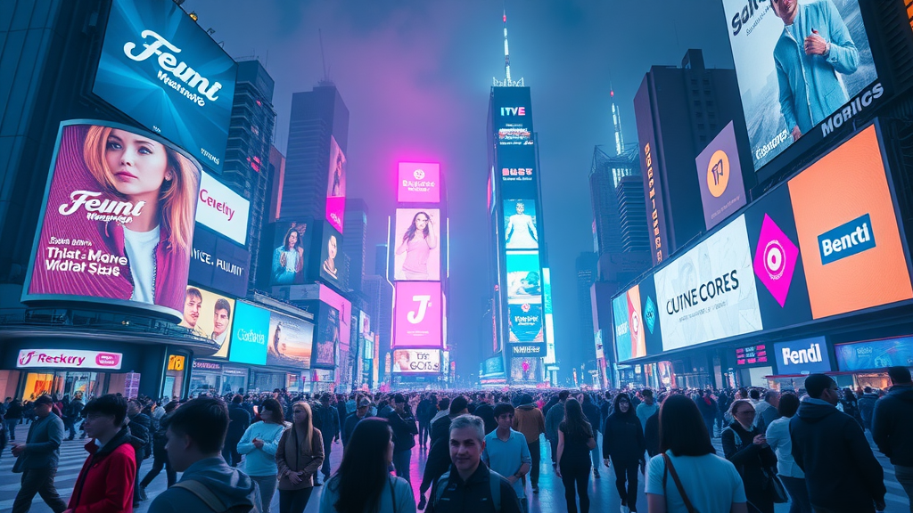 brand awareness digital branding strategies with futuristic city skyline and digital billboards