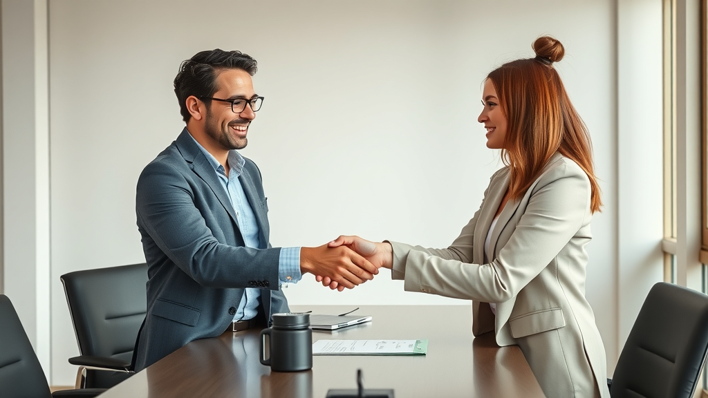 Influencer and marketing manager shaking hands over a campaign agreement, symbolizing influencer marketing strategy and collaboration