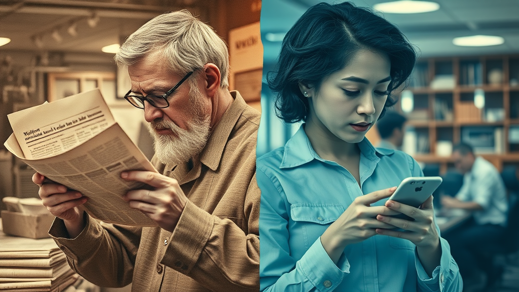 Historical evolution of content marketing from vintage newspapers to modern smartphones