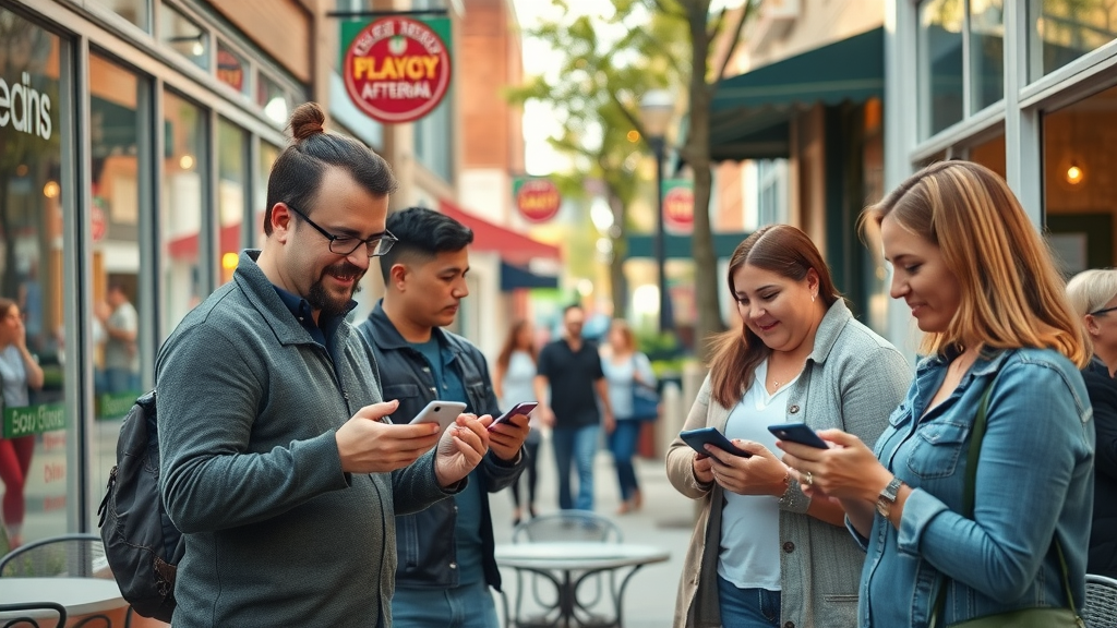 vivid downtown Sterling Heights with small business owners and customers, online reputation management in action