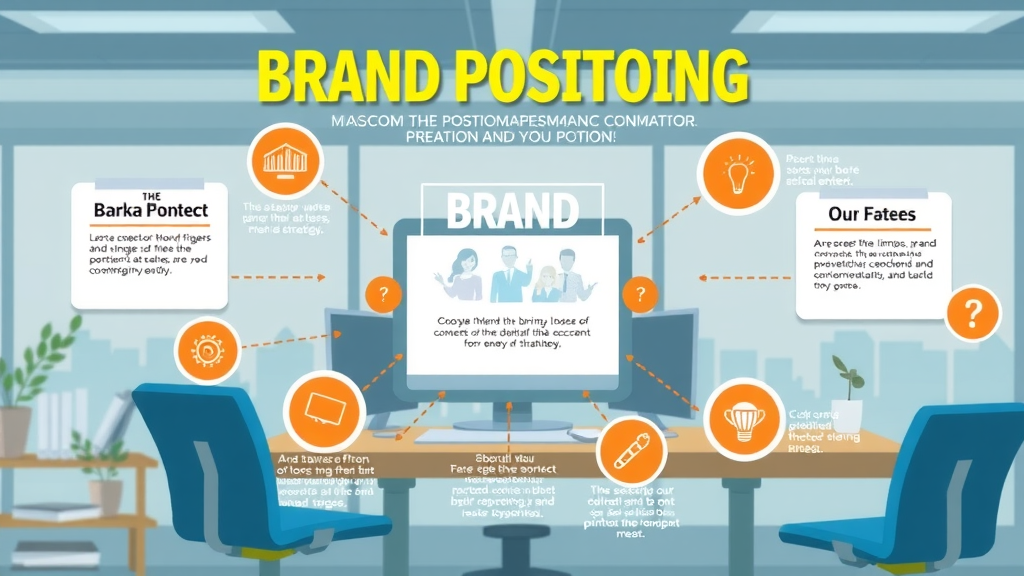 Dynamic infographic of brand positioning concepts visualizing key strategies in a modern workspace.