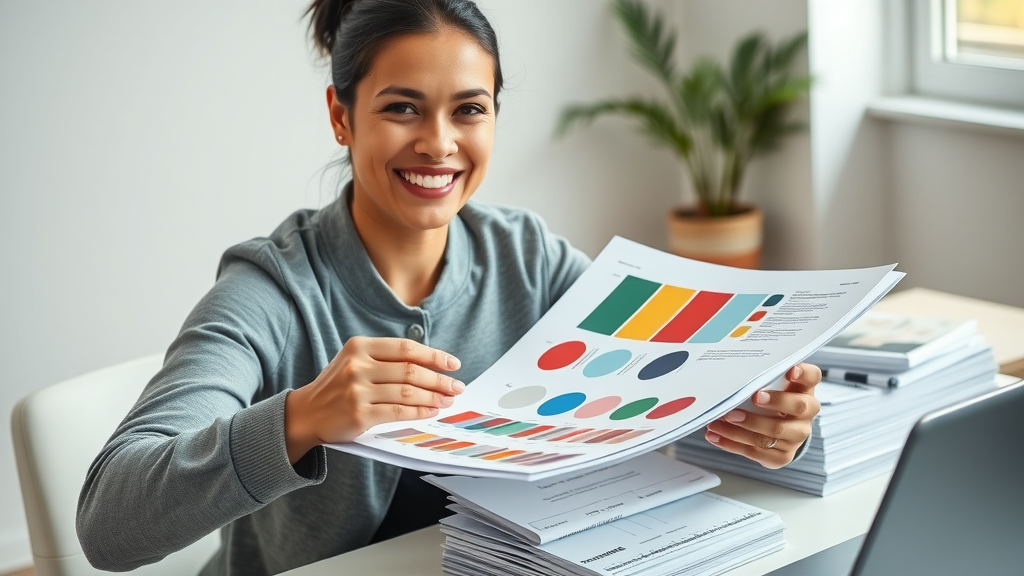 marketing expert assembling brand guide, printed pages and color swatches, minimalist workspace, brand messaging and voice