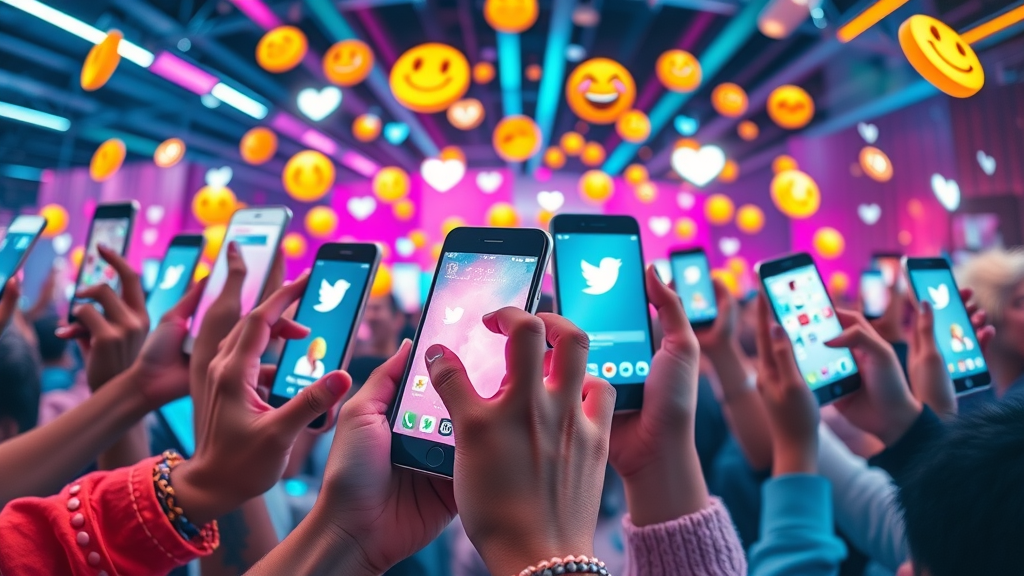 hands holding devices with social media icons building brand awareness