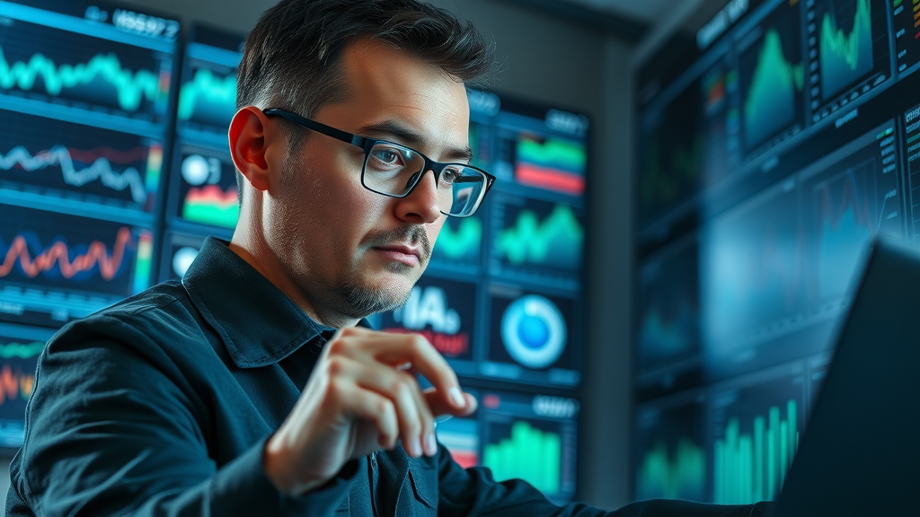 Analyzing paid advertising ROI - Precision-focused analyst studying performance graphs on dashboard, tracking paid ad results in Sterling Heights.