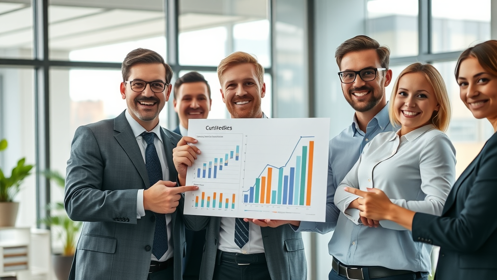paid advertising strategies driving business growth with confident business professionals presenting data charts in modern office