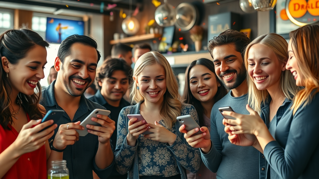 diverse users participating in interactive content marketing quiz on phones