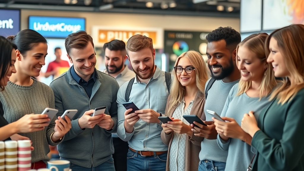 Diverse consumers interacting with branded products to illustrate core brand equity pillars: awareness, associations, loyalty, and experience