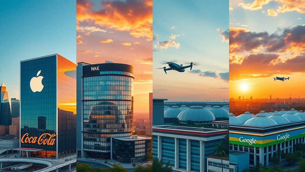 Montage of world-famous headquarters: Apple, Coca-Cola, Nike, and Google—capturing each company