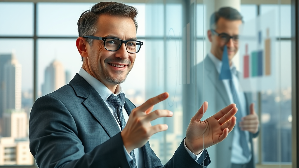 executive aligning content marketing metrics with business goal charts in office